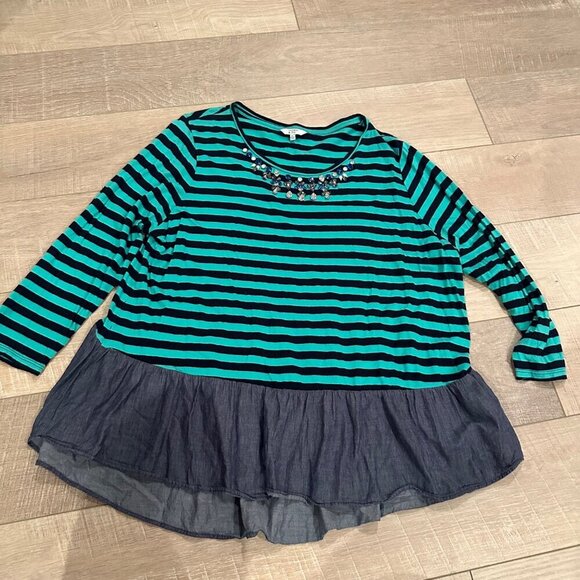 CROWN AND IVY WOMENS GREEN AND BLUE BLOUSE XL - Picture 2 of 8